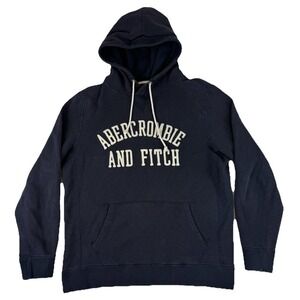Abercrombie & Fitch Pullover Hoodie Men's Large Navy Chest Spell Out Lounge